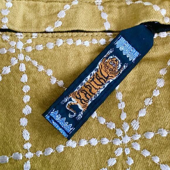 Kapital 8oz Color Denim Folk Dojo Embroidered Easy Pants Yellow 1 S - Picture 8 of 10